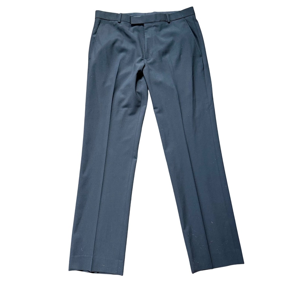Theory Cody Tailor Men's 32 Black Wool Blend Stretch Flat Front Dress Pants